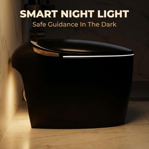 Inodoro inteligente con bidet integrado, inodoro monobloque con apertura y cierre automático, negro moderno de 10 pulgadas con sensor de pie y pantalla LED, 1,28 GPF por descarga, asiento calefactado y luz nocturna miniatura 7