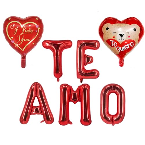 Red Te Amo Balloons Decorations Valentine's Day I Love You Foil Balloons for Him Her Heart Balloon for Valentines Day Party Banner Decorations Romantic Wedding Anniversary Special Night Party Supplies