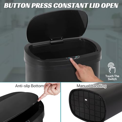 13 Gallon Touchless Stainless Steel Trash Can for Home and Office, 50 Liter - Black