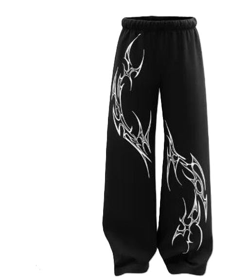 Mens Black Printed Track Pants Polycotton Wide Leg Street Casual Sports Daily Graphic Bottoms-picture-30