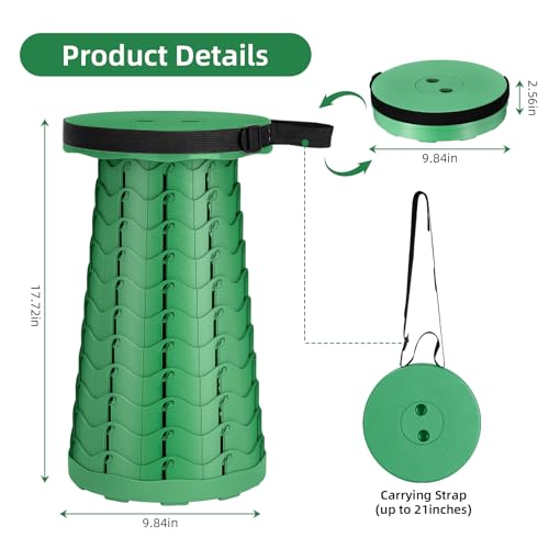 Image of Qiguet Collapsible Stool, Folding Chair - Upgraded Portable Chair with Load Capacity 400lbs, Portable Stool for Camping Fishing Hiking - Folding Stool,Gifts for Fisherman (All Army Green)