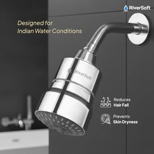 Image of RiverSoft DIVA-05 shower filter for hard water with 15 stages | 5 Mode Spray Setting | Water saving mist mode (Chrome, Pack of 1)