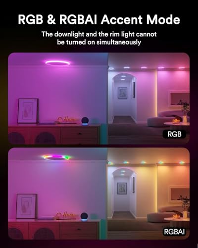 Image of Lumary RGBAI Smart Recessed Lighting 6 Inch with Gradient Accent and Night Ring, 12W 1000LM Wi-Fi LED Recessed Lights, LED Downlight Compatible with Alexa /Google Assistant /Siri, 4PCS