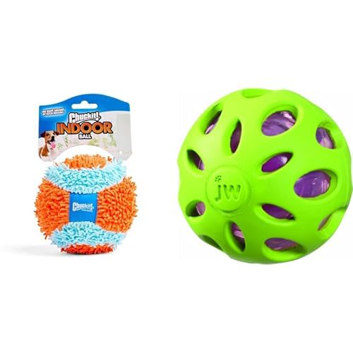 Chuckit Indoor Fetch Ball 4 75 Orange Blue Petmate Crackle Heads Ball 3 Dog Toy Bundle - Interactive