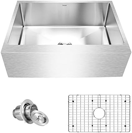Inoxs 30" x 21" x 10" Farmhouse Apron Front Single Bowl 16 Gauge Handmade Stainless Steel Kitchen Sink/I-AES3021