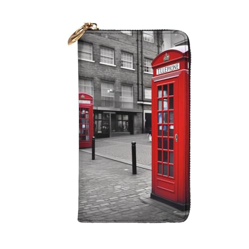 London Red Telephone Booth Wallet For Women Men Clutch Rfid Blocking Leather Wallets Large Capacity Purse Credit Card Holder Money Case With Zipper Phone Holder Long Travel Purse2