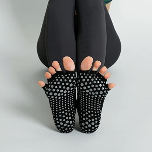Image of Yoga Pilates Toe Socks Toeless Socks with Grips for Women Non Slip Cushioned Low Cut Ankle Socks for Dance