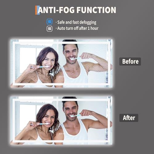 Image of GarveeHome 55x26 LED Bathroom Mirror with Lights, Dimmable, Anti-Fog, Backlit + Front Lit, Lighted Bathroom Vanity Mirror for Wall, Memory Function, Shatter-Proof (Horizontal /Vertical)