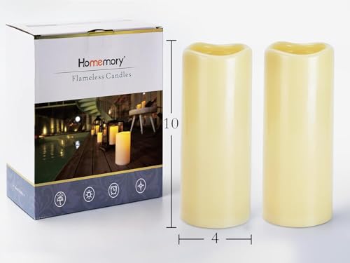 Image of Homemory 4 inch x 10 inch Large Waterproof Outdoor Flameless Candles, Battery Operated LED Pillar Candles with Remote and Timers for Indoor Outdoor Lanterns, Long Lasting, Dark Ivory, Set of 4
