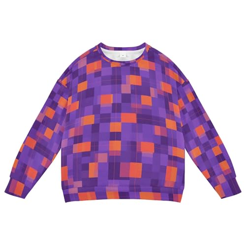 JUNZAN Purple Orange Checkered Little Girls Sweatshirts Hoodies Long Sleeve Hoodies for Girls Athletic 4T