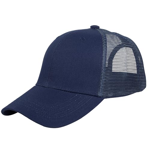 Falari Trucker Hat Baseball Cap Structured Plain Design 6 Panel Adjustable Size - Navy