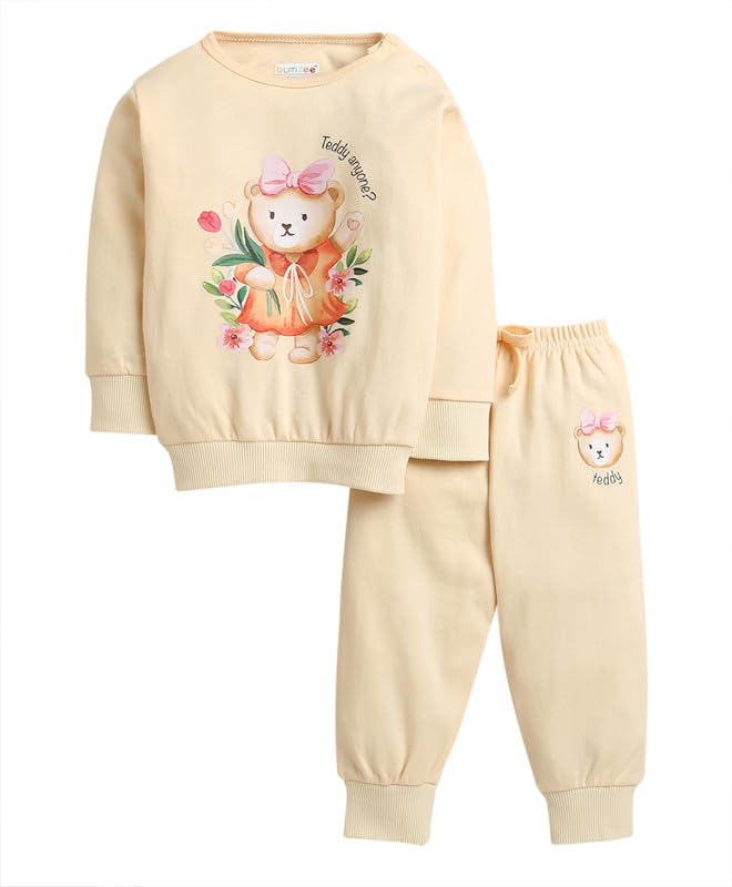 BUMZEE Peach Girls Full Sleeves Cotton Sweatshirt & Jogger Set (Peb10008)
