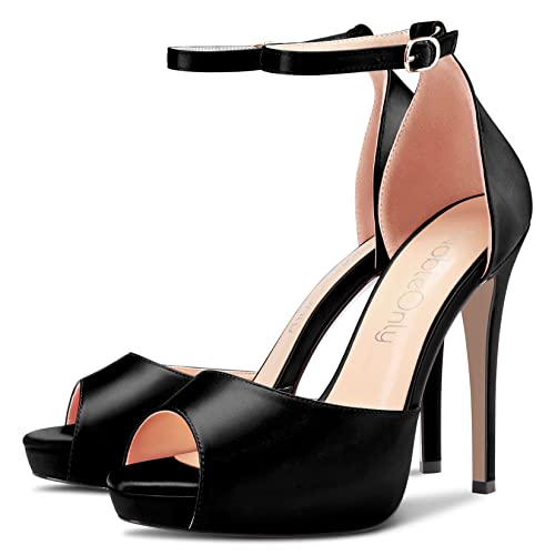 NobleOnly Women Stiletto High Heel Platform Ankle Strap Sandals Wedding Party Dress Roman 4.7 Inches Heels4