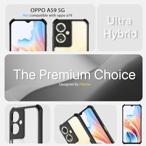 Image of Pikkme Oppo A59 5G Back Cover | Crystal Clear Transparent Back | Ultra Hyrbid | Full Camera Protection | Raised Edge | Bumper Back Case (Black)
