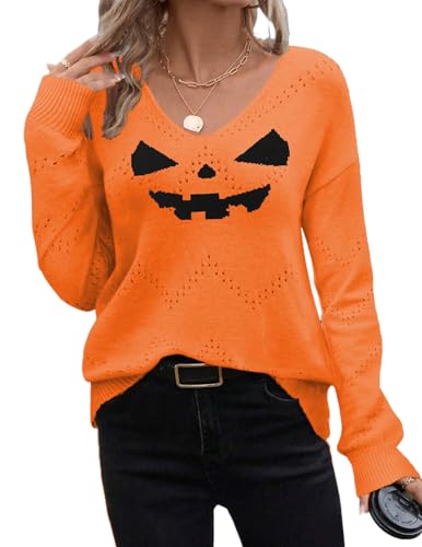 Image of Zeagoo Womens Sweaters Fall Trendy Casual Long Sleeve Shirt Lightweight V Neck Off Shoulder Crochet Pullover Top Outfit