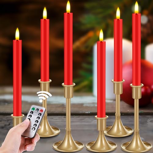 Bougies coniques LED dorés bougeoirs chandelier pile rouge Noël mariage