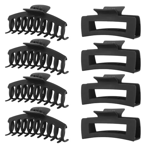 Image of ANNA CREATIONS 8 pcs Korean Fashion Matte Hair Claw Clips Strong Hold Clutcher for Thick & Thin Hair Accessories Clutches for Women & Girls (Black)