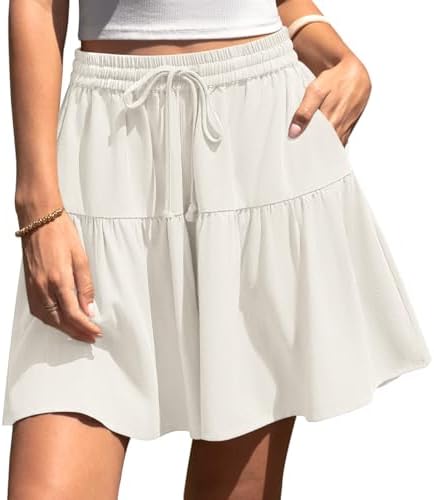 TARSE Womens Linen Skirt Pants Wide Leg Flowy Shorts Drawstring L...