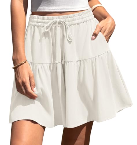 Best Flowy Shorts for Women Casual Style for Over 50: Look Breezy, Feel Confident All Season 16 TARSE Womens Linen Skirt Pants Wide Leg Flowy Shorts Drawstring Loose Fit Summer Casual Lightweight Comfy Vacation Wear(MilkyWhite,M)