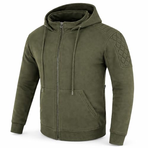Riparo Motorcycle Hoodie with Armor for Men AA Rated CE Level 2 Armored Riding Jacket Aramid Lined (Large Army Green)