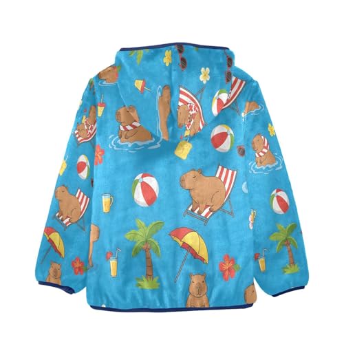 Capibara Beach Party Pattern Toddler Fleece Jacket Girl Boys Hooded Fleece Jacket Coat Warm Outwear Zip-up 3-10T2