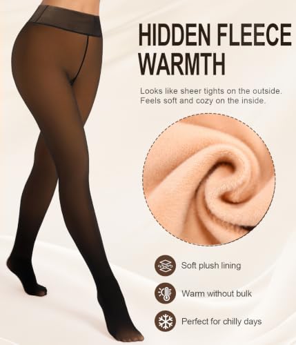 Image of MERYLURE Fleece Lined Tights Women Fake Translucent Warm Pantyhose