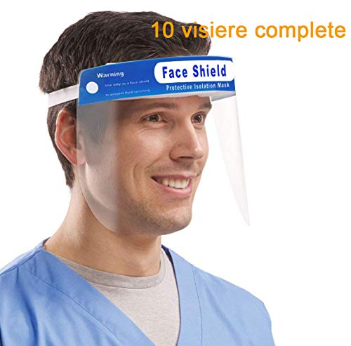 Visiera Protettivo,Plastica Regolabile visiera protettiva trasparente medici per Impedire Saliva,Gocciolina et (10)