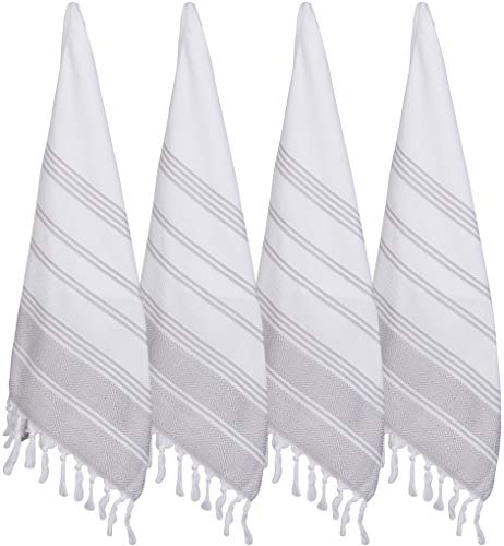 Bosphorus (Set Of 8) Turkish Cotton Hand Face Head Guest Gym Towel Set Peshtemal Washcloth Kitchen Tea Towel Dish Cloth Set (Grey-White) #TOP1