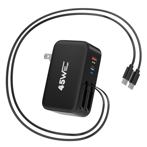 4 in 1 Retractable Wall Charger Dual USB C Cable Plug,45W USBC Fast Retractable iPhone Charger...