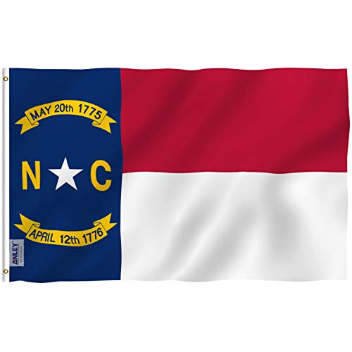 Anley Fly Breeze 3x5 Foot North Carolina State Polyester Flag - Vivid Color and Fade proof - Canvas Header and Double Stitched - North Carolina NC Fla