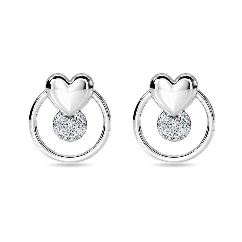 Image of KISNA JEWELS 18K BIS Hallmark Pure White Gold & SI Real Diamond Hearts Earrings For Women with Screw Back clouser