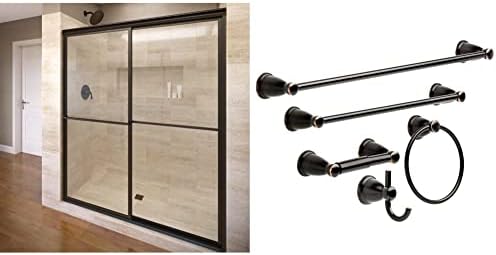 Basco Shower Door DLXH05A5971CLOR Deluxe Framed Shower Door, Oil Rubbed Bronze, 71 1/2''x56"-60" & Franklin Brass KIN5PC-ORB Kinla Bathroom Accessory Kit, 5 Pieces, Oil Rubbed Bronze