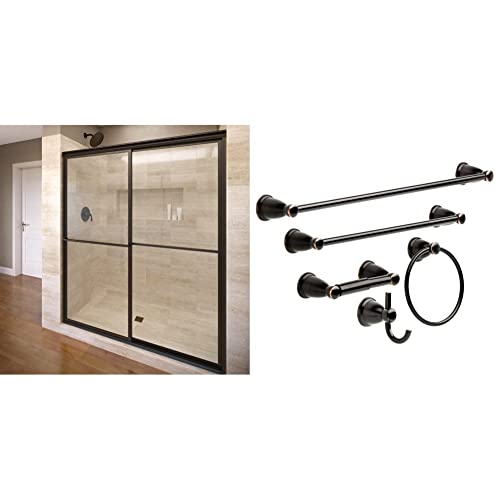 Basco Shower Door Dlxh05A5971Clor Deluxe Framed Shower Door, Oil Rubbed Bronze, 71 1/2''X56"-60" & Franklin Brass Kin5Pc-Orb Kinla Bathroom Accessory Kit, 5 Pieces, Oil Rubbed Bronze #TOP3