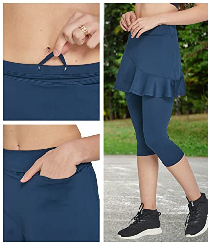 Tennis Skirts With Leggings For Women Skirted Leggings With Pockets Capris With Skirts With Pants Running Leggings With Skirts Navy L #TOP3