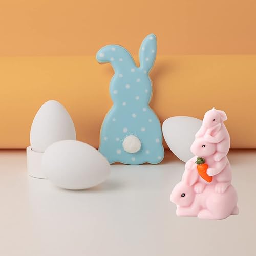 Miniatura 4 de ONNPNN Molde de silicona apilable de conejo molde de familia de tres velas lindos moldes de jabones de conejitos de zanahoria moldes de fondant de