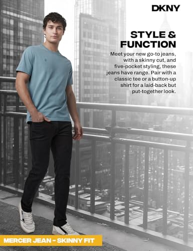 Image of DKNY Mercer Men's Skinny Jeans - Premium Stretch Denim Pants with Classic 5 Pocket Design | Skinny Fit Stretch Jeans for Men