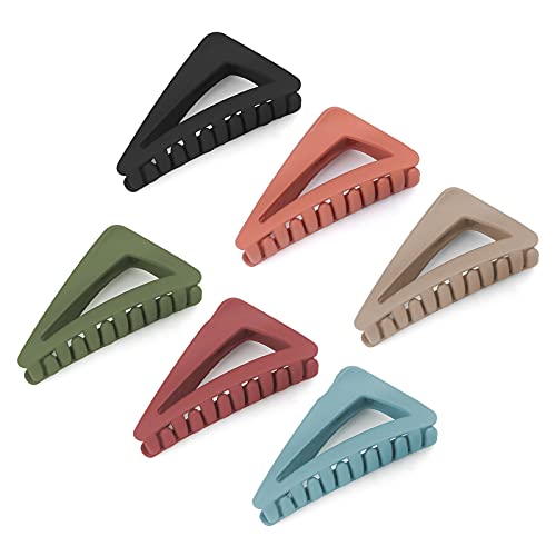 Matte Hair Claw Clips-6 Packs Nonslip Medium Hair Clips for Thin Hair, Triangle Strong Hold Jumbo Hair Jaw Clips Barrettes Hair Styling Accessories for Women Girls