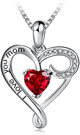 Mother's Birthday Gift I Love You Mom S925 Sterling Silver Heart Pendant Necklace