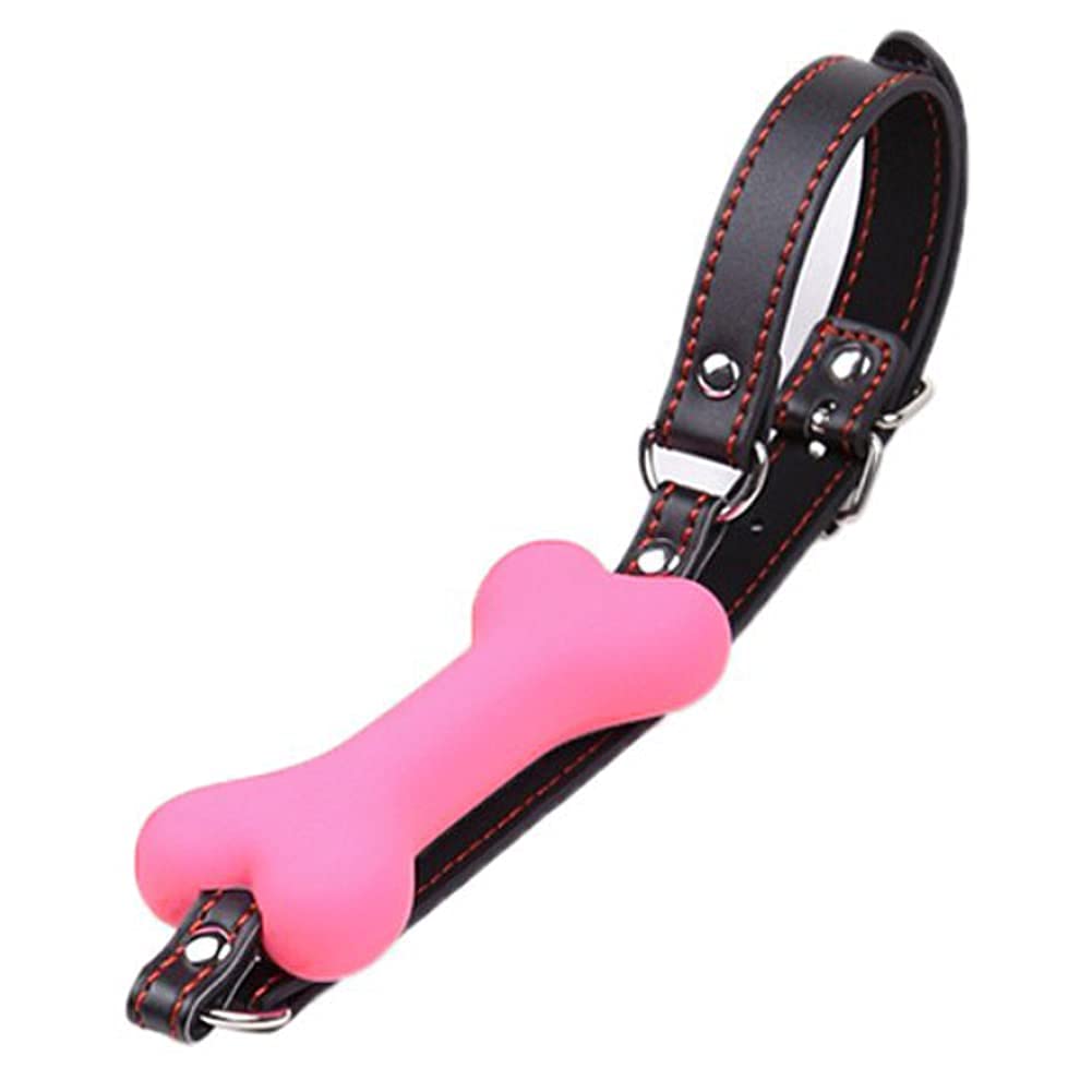 Romi Bondage Silicone Leather Dog Bones Gag Mouth Pet Bone Bite Ball Gag BDSM Fetish Slave Restraints Sex Toys ()