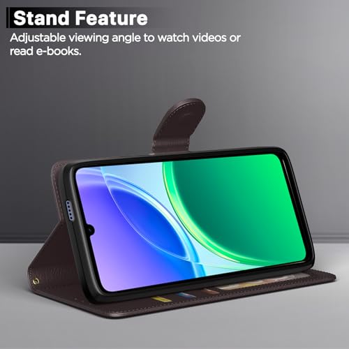 Image of Pikkme Flip Cover for Vivo Y11 5G Leather Finish | Inside TPU with Card Pockets | Wallet Stand and Shock Proof | Complete Protection Flip Case (Coffee)