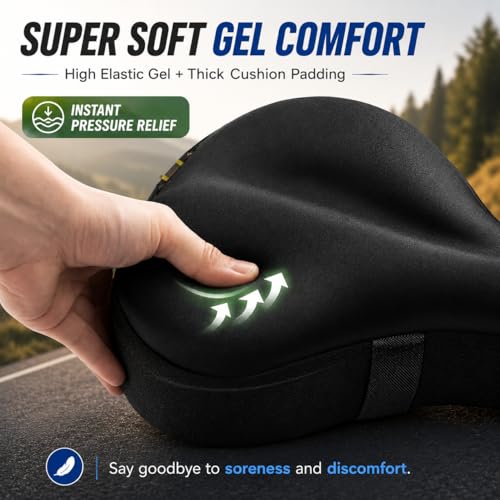 Image of PulGos Cycle Seat Cover for Men & Women | 𝐄𝐱𝐭𝐫𝐚 𝐒𝐨𝐟𝐭 Gel Padded Cushion for 𝐏𝐚𝐢𝐧-𝐅𝐫𝐞𝐞 𝐑𝐢𝐝𝐞𝐬 | Anti-Slip, Breathable 𝐋𝐨𝐧𝐠 Lasting Memory Foam & Universal Fit for All Cycles
