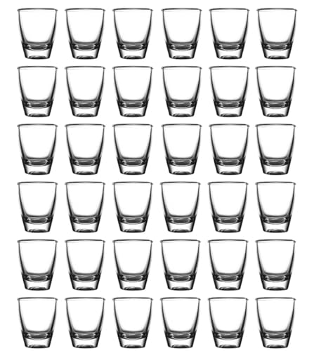 36 vasos de chupito de cristal, 35 ml/3 cl de cristal transparente con fondo grueso, vasos transparentes, vasos pequeños para licor, apto para lavavajillas, base gruesa, para bares familiares