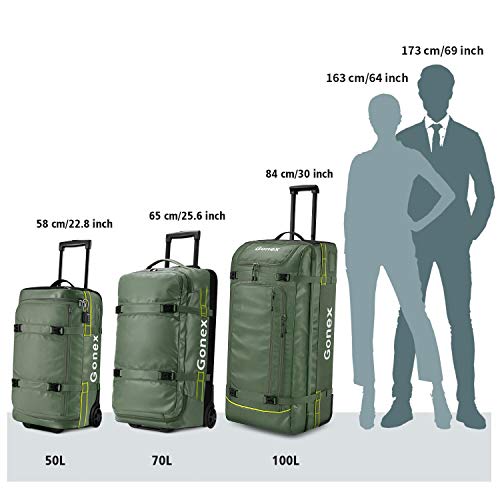 Gonex Rolling Duffle Bag with Wheels, 70L Water Repellent Wheeled Travel Duffel Luggage with Rollers 26 inch, Olive Green