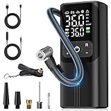 自転車 空気入れ 電動空気入れ 【新モデル・高速充填】車 ボール バイク 用 コードレス 最大圧力150PSI 高速充填 自動停止 仏/英/米式バルブ対応 SOS/LED懐中ライト Type-C充電 収納袋 日本語取扱説明書付き