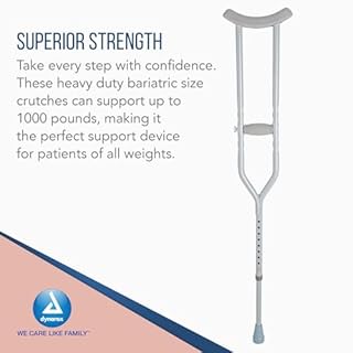 Dynarex Bariatric HD Steel Tall Adult Crutches - Extra Heavy Duty Bariatric Crutches with Underarm Pads, Adjustable Hand Grips, Anti-Slip Tips - 1000lbs Capacity, 1 Pair
