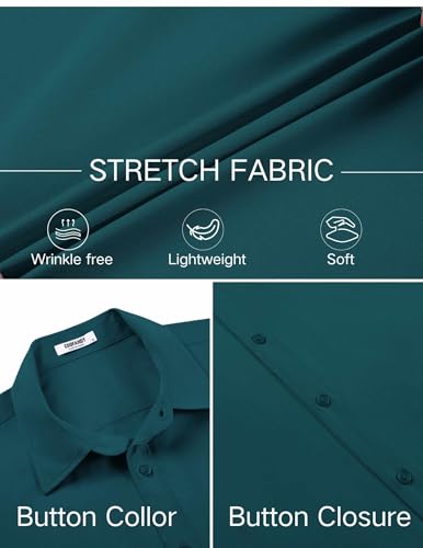 COOFANDY Casual Dress Shirts for Men Short Sleeve Summer Wedding Shirts Button Up Shirts Teal - Image 4