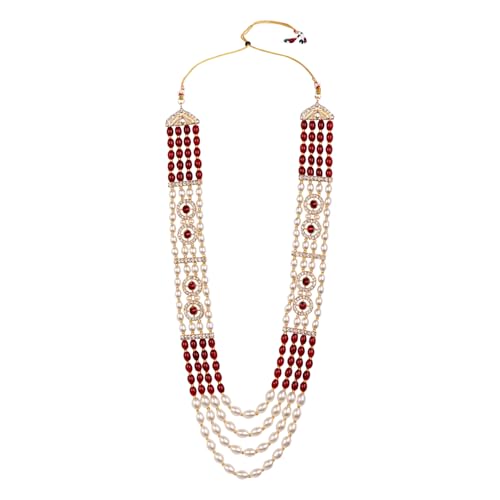 Image of I Jewels 4 Layered Traditional Gold Plated Dulha Moti Mala with Beaded Maharaja Haar /Groom Necklace for Men