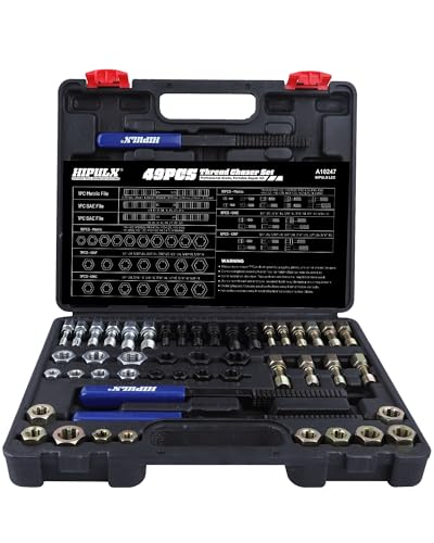 HIPULX Thread File Set - 5140 Alloy Steel SAE & Metric Thread Files with Ergonomic Handle - Professional Thread Restorer Kit Repair Tool for Automotive, Plumbing (49 PCS Thread Repair Kit)