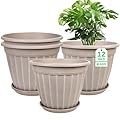 FGstyle 12 Inch Pots for Plants,4 Pack Tall Planters,Large Flower Pots with Drainage Hole & Saucer,Decorative Outdoor Planter for Planting Medium Large Plants(Beige