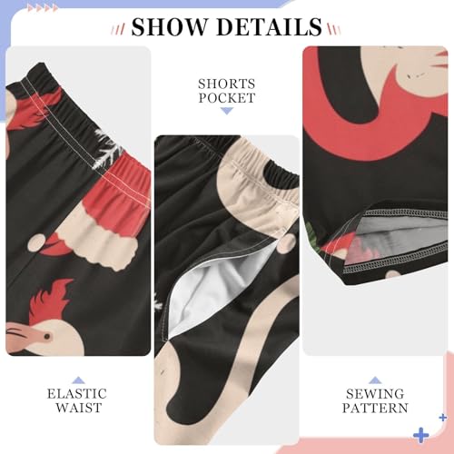 Xmas Flamingo Snow Boys Long Pants Soft Trousers Elastic Waist Kids Lounge Bottoms with Pockets S-XL4